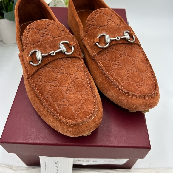 Men\'s Gucci horse bit suede GG loafers size 9 fits 10 US made in Italy main image 8